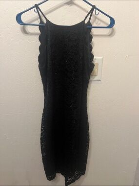 BCX Black Lace Mini Dress with Scalloped Sides